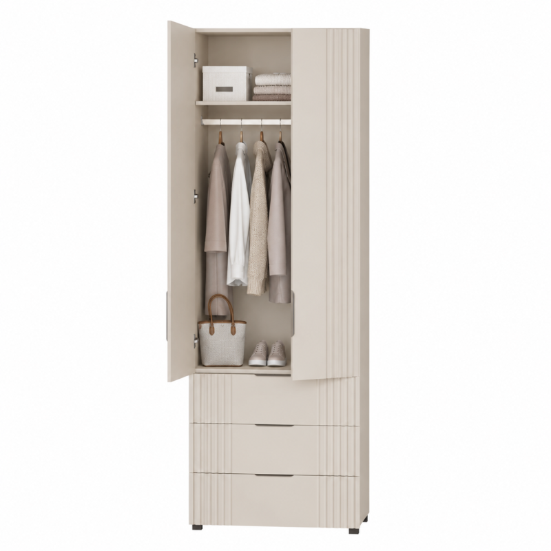 Шкаф ВЕЛА 2 двери и 3 ящика, Кашемир мат, МДФ (ш80/в230/г52)