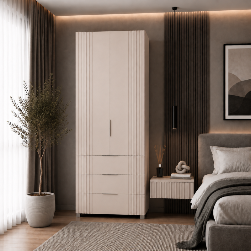 Шкаф ВЕЛА 2 двери и 3 ящика, Кашемир мат, МДФ (ш80/в230/г52)